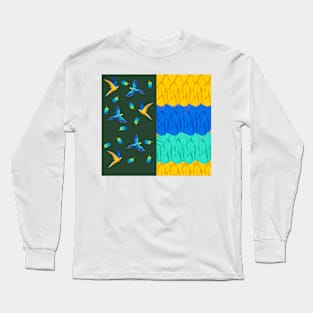 Tropical Parrot And Feather Half And Half Long Sleeve T-Shirt